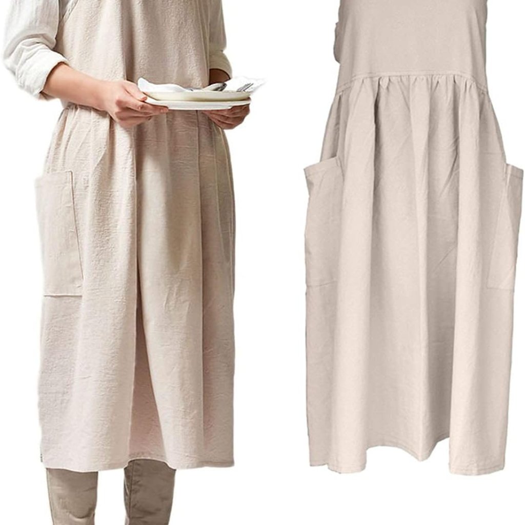 Women Girls Cross Back Apron Gardening Works Cotton Aprons Pinafore Dress